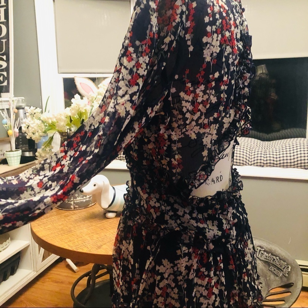 Floral Ruffle Tiered Mini Dress Open Back Long Sleeve NWT - Picture 6 of 8